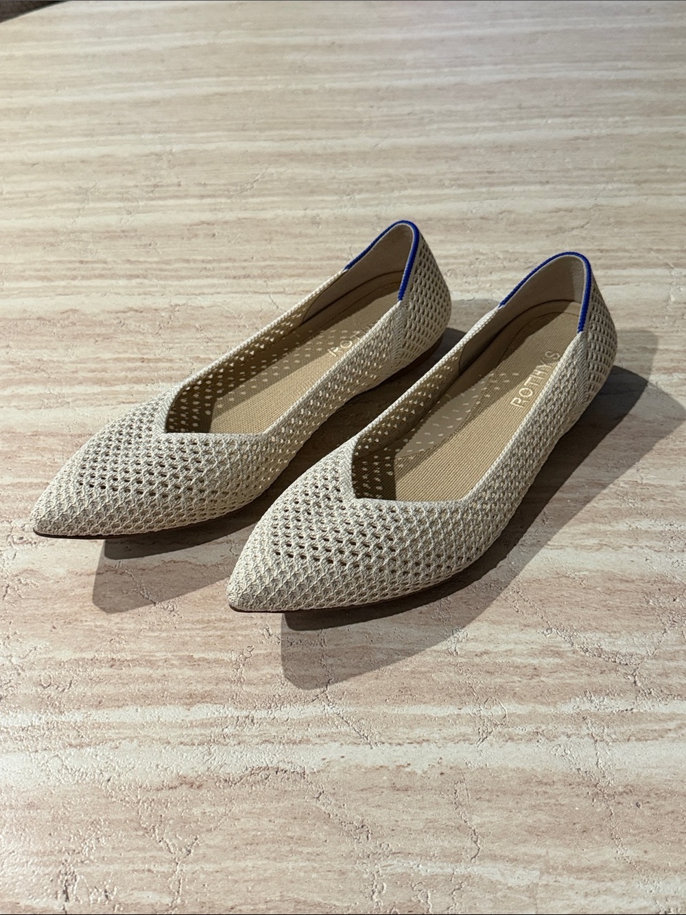 Rothy's Pointed Knit Flats in Cream Mesh